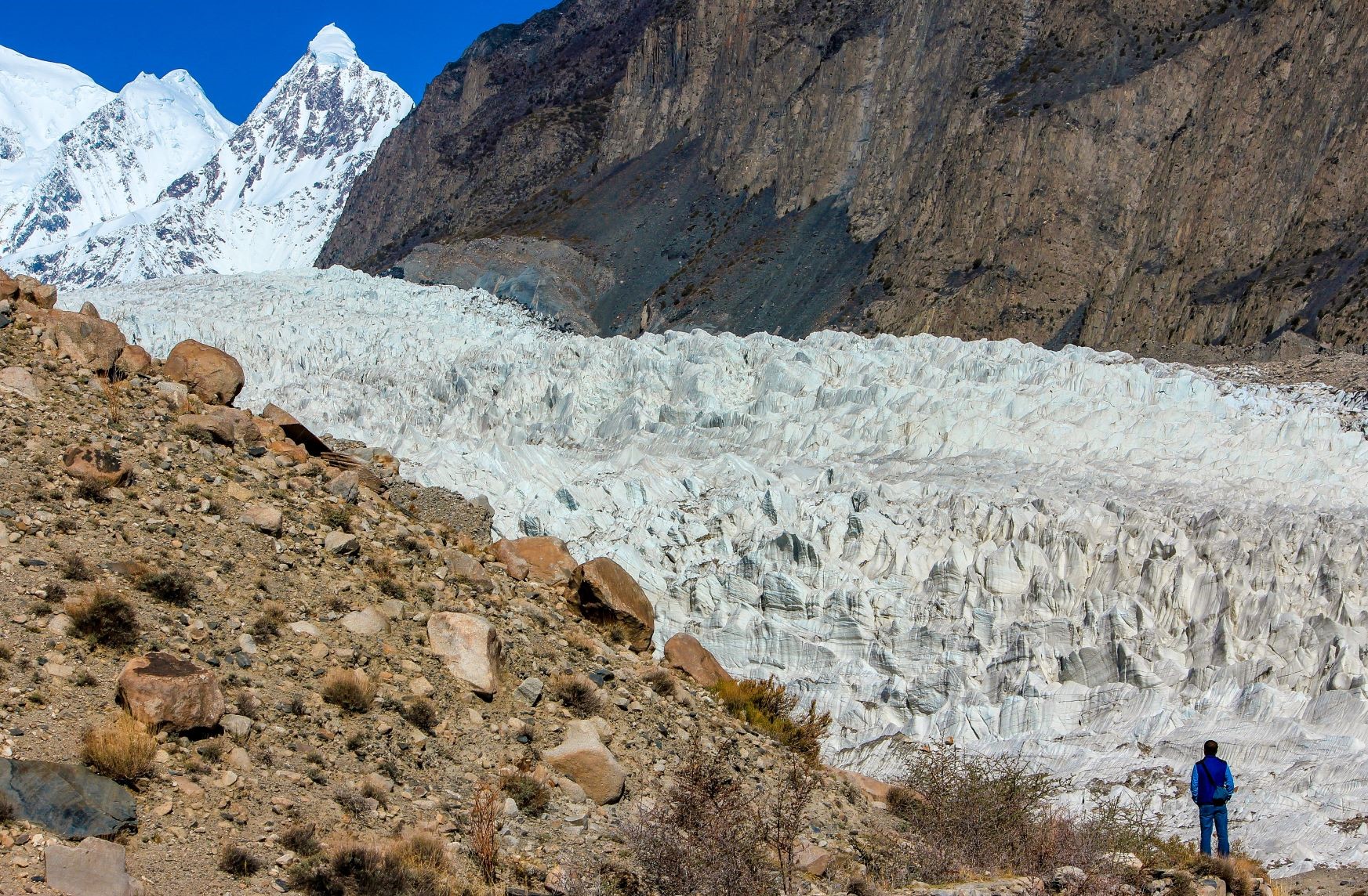 僅か１時間のハイキングで望むパスー氷河