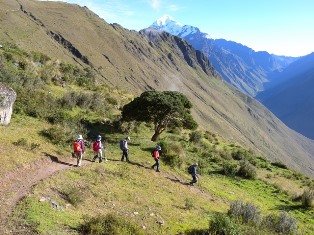 アンデスの高峰群を正面に、好展望のトレイルをゆく
